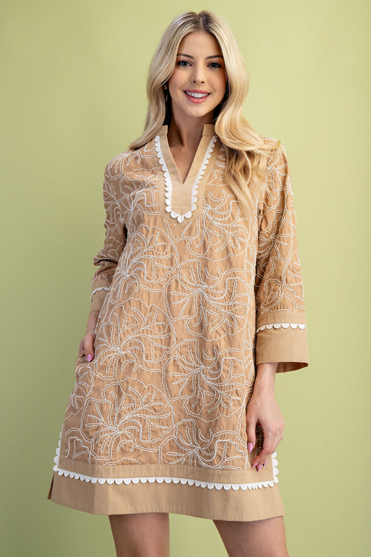 embroidered khaki dress