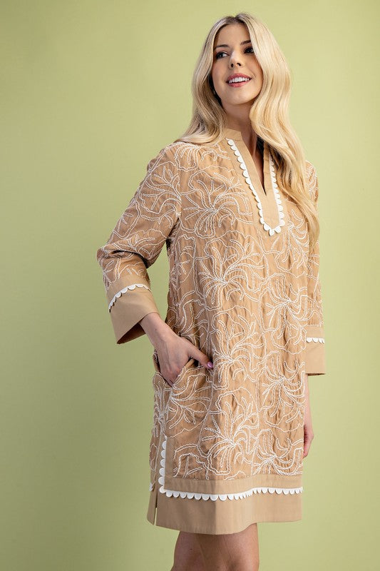 embroidered khaki dress