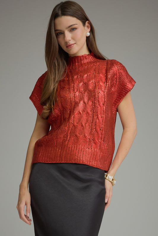 red metallic sweater