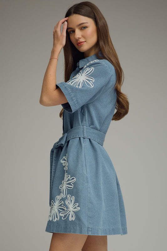 denim embroidered dress