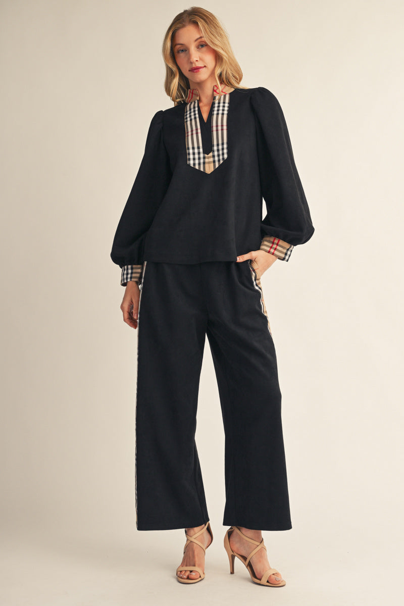 Black set with Plaid trim