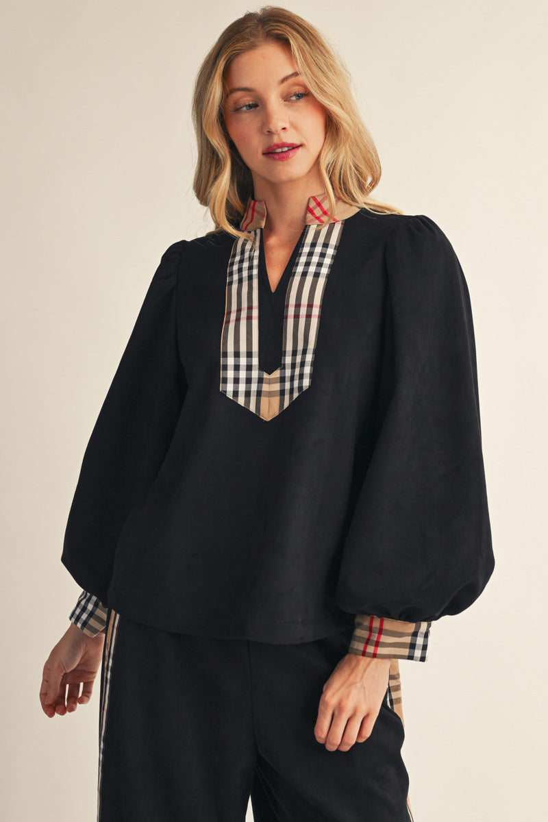 Black set with Plaid trim