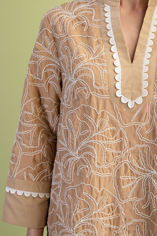embroidered khaki dress