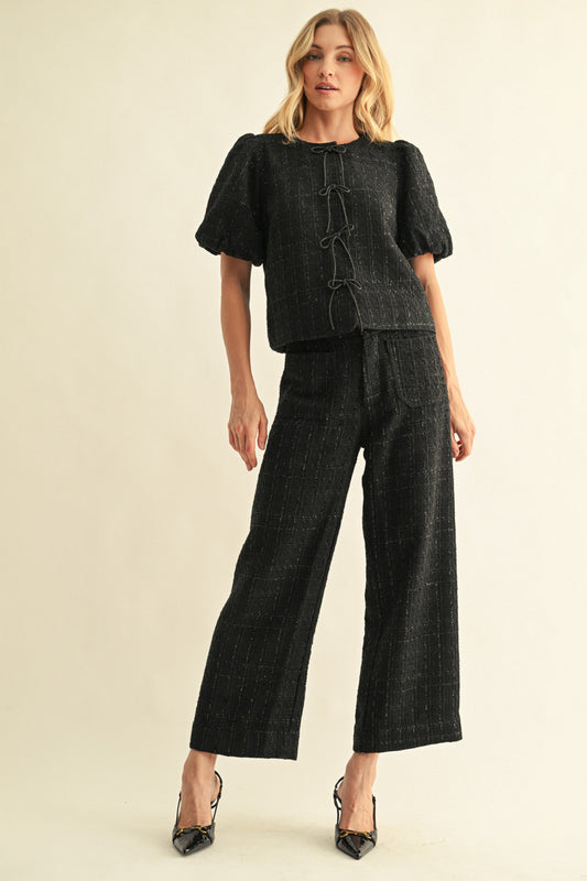 black boucle set with bows