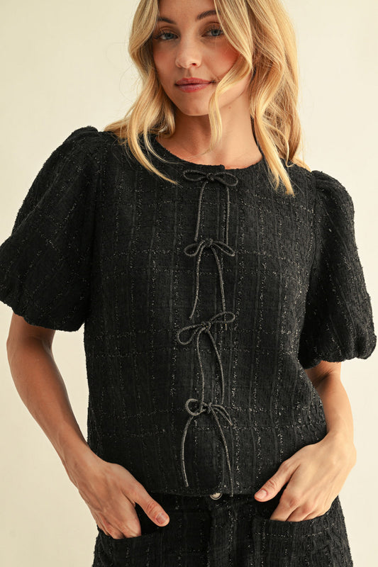 black boucle set with bows
