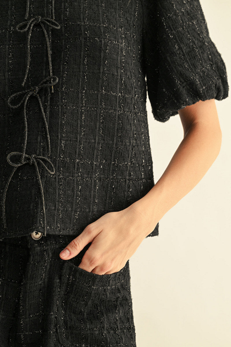 black boucle set with bows