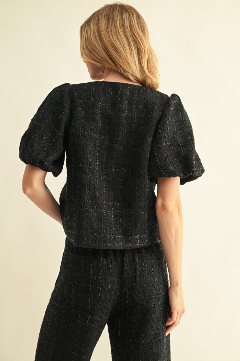 black boucle set with bows