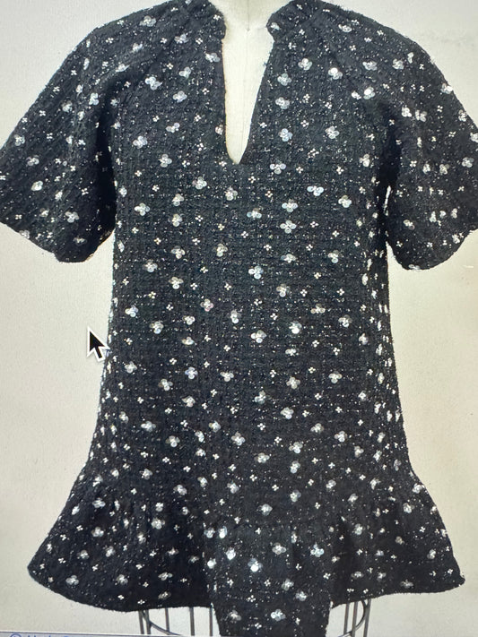 black cocktail dress with rhinestone accent