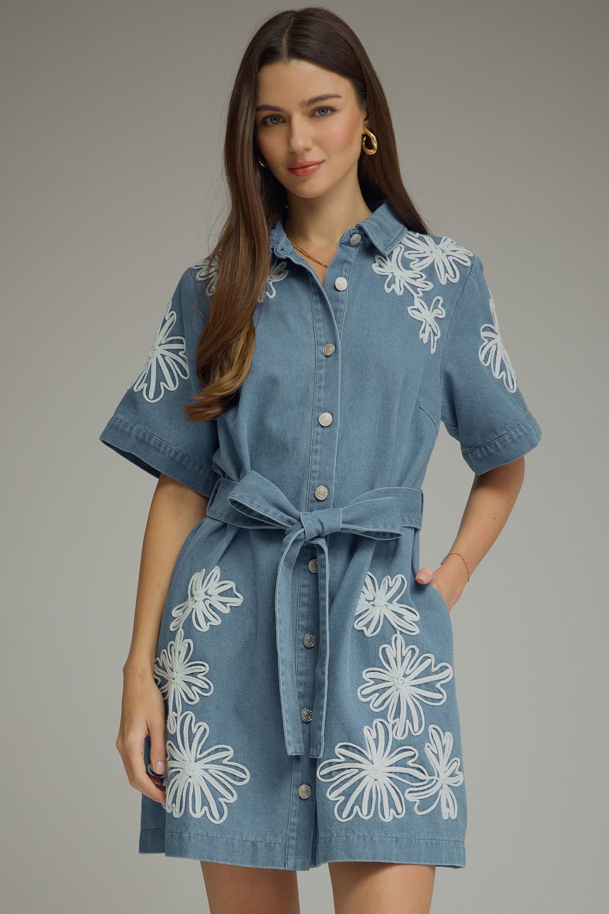 denim embroidered dress