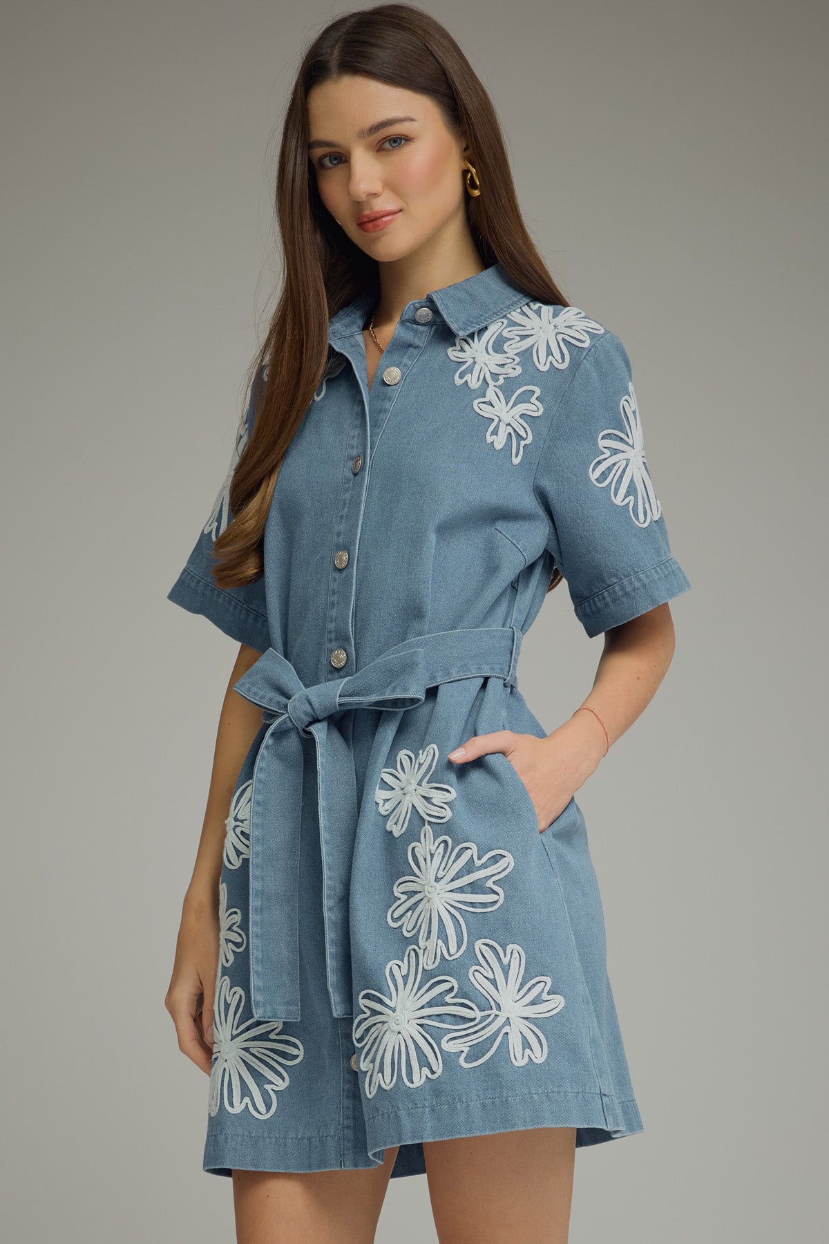 denim embroidered dress