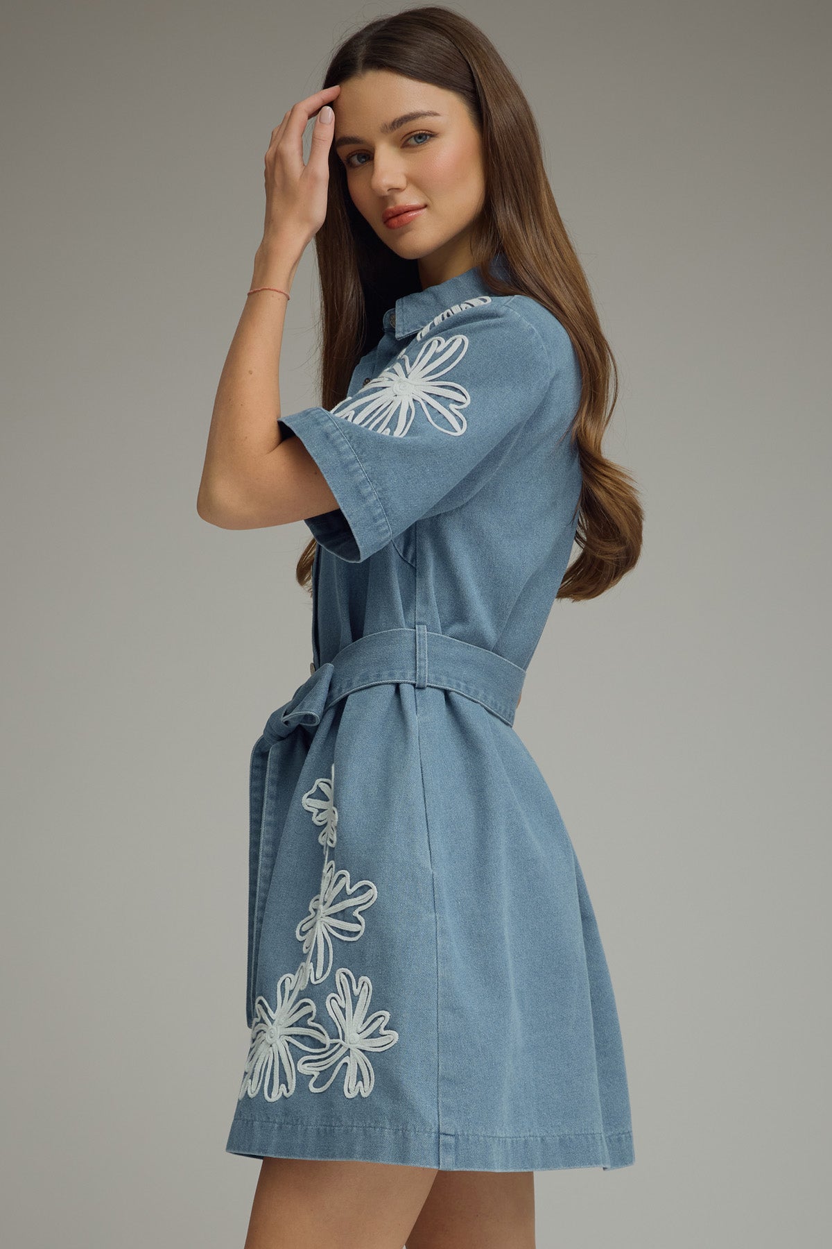 denim embroidered dress